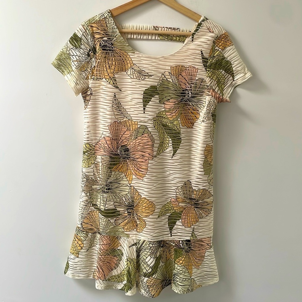 Nicole Miller Studio floral shift shirt mini dress US6 shortsleeve